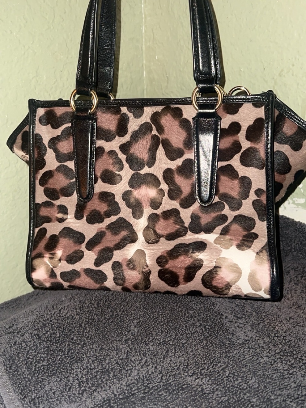 Coach Leopard-Print Satchel - Black & Brown - Picture 5 of 8
